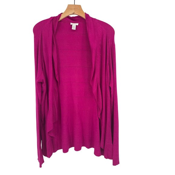 Chicos 2 Womens Open Front Cardigan sweater ruffle Size Large Ribbed Knit pink - Picture 1 of 3